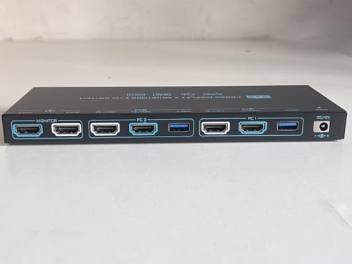 Dual-Modus KVM Switch 2 PC 2 Monitore 8K Dual Monitor HDMI 2.1 Cross Display 2 In 2 Out USB 3.0 KVM-Switches 8K@60Hz/4K@120Hz, mit 2 HDMI-Kabeln & 2 USB 3.0-Kabeln & kabelgebundener
