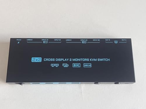 Dual-Modus KVM Switch 2 PC 2 Monitore 8K Dual Monitor HDMI 2.1 Cross Display 2 In 2 Out USB 3.0 KVM-Switches 8K@60Hz/4K@120Hz, mit 2 HDMI-Kabeln & 2 USB 3.0-Kabeln & kabelgebundener