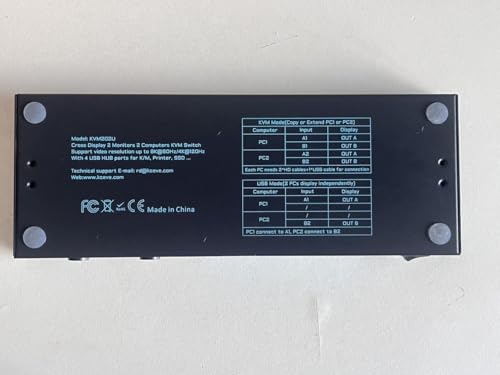 Dual-Modus KVM Switch 2 PC 2 Monitore 8K Dual Monitor HDMI 2.1 Cross Display 2 In 2 Out USB 3.0 KVM-Switches 8K@60Hz/4K@120Hz, mit 2 HDMI-Kabeln & 2 USB 3.0-Kabeln & kabelgebundener