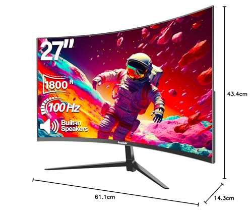 Gawfolk Curved Monitor 27 Zoll 100Hz, PC Bildschirm mit Lautsprecher 1080P, 1800R 75Hz Computerbildschirm mit Eye Care Technologie HDMI DP, unterstützt VESA