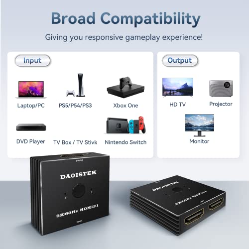HDMI-Switch 4K 120Hz 2 in 1 Out 2 Port Switch 1 Monitore 2 Computer 2K 144Hz KVM Switches Monitor Switches HDMI2.1 8K 60Hz Daoistek (HDMI 2.*1 4K 60Hz)