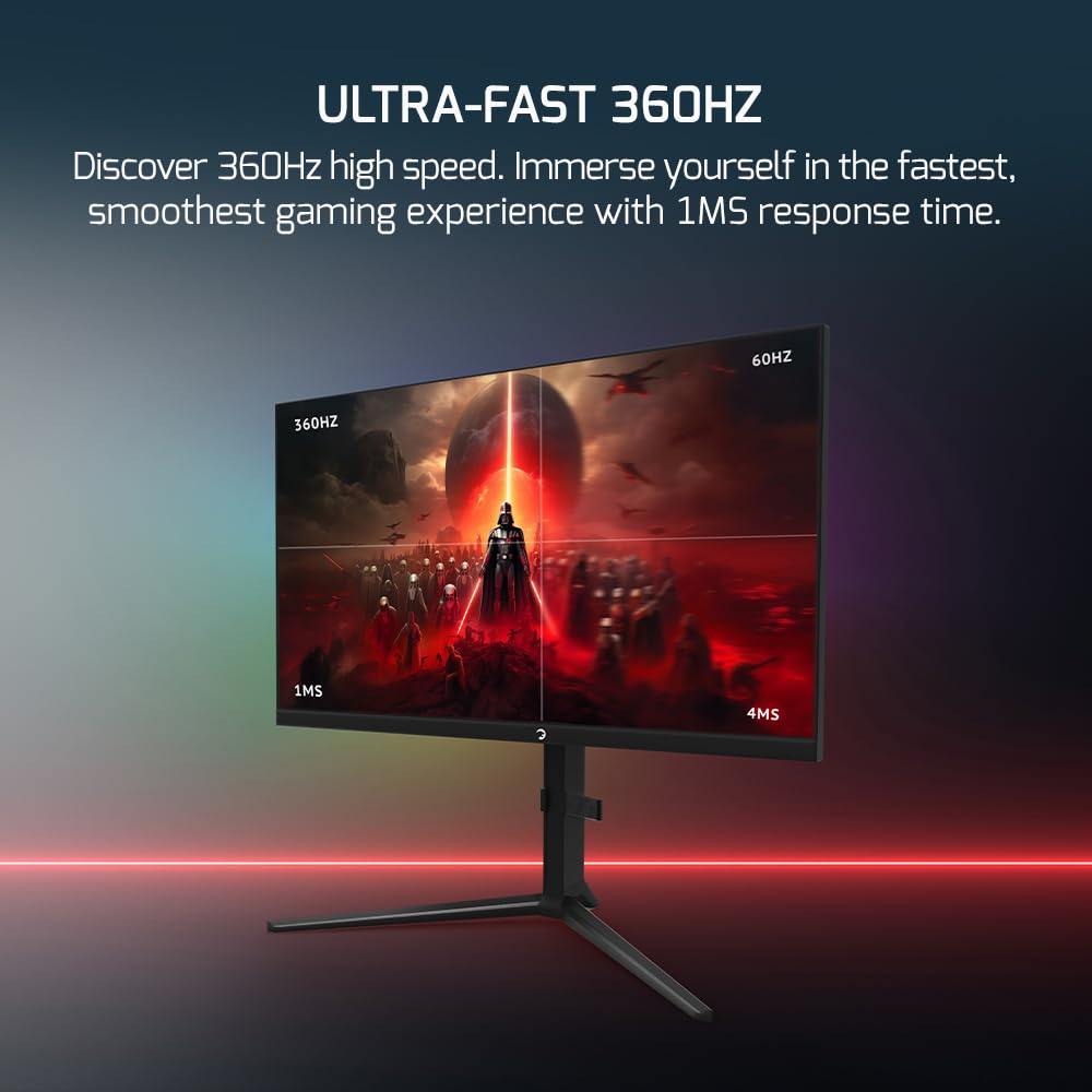 GAMEPOWER Rapid 27 Zoll Gaming Monitor, 360Hz, 1ms, Full HD 1080P, IPS-Panel, HDR, Anti-Glare, Pivot, FreeSync & G-Sync, mit Lautsprecher, höhenverstellbar, Laser-Logo