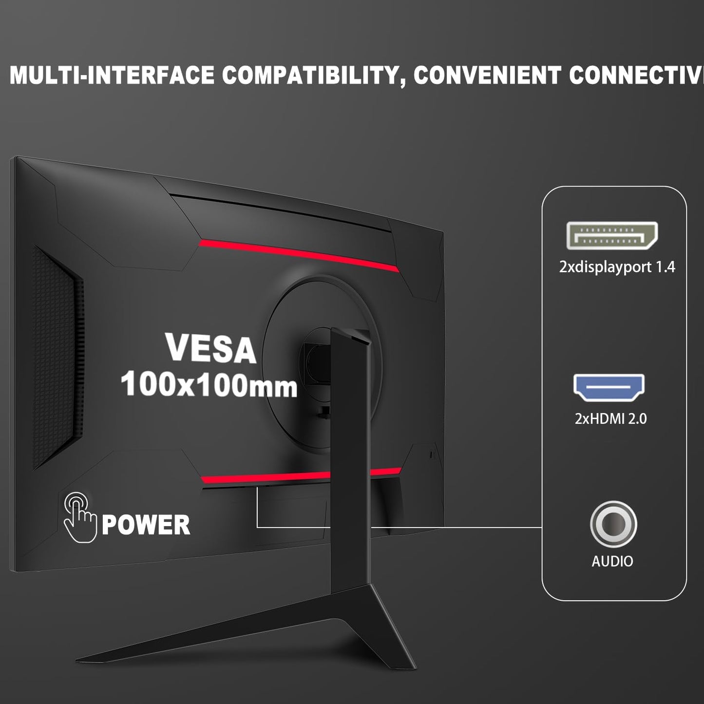 LC-POWER 27 Zoll Curved Gaming Monitor, QHD 2K 2560 x 1440, 165Hz, 1ms, HDR, VA 1500R PC Bildschirm, AMD FreeSync™ Premium, 4000:1, 99% sRGB Color Gamut, Blaulicht Reduktion, VESA, HDMI, DP