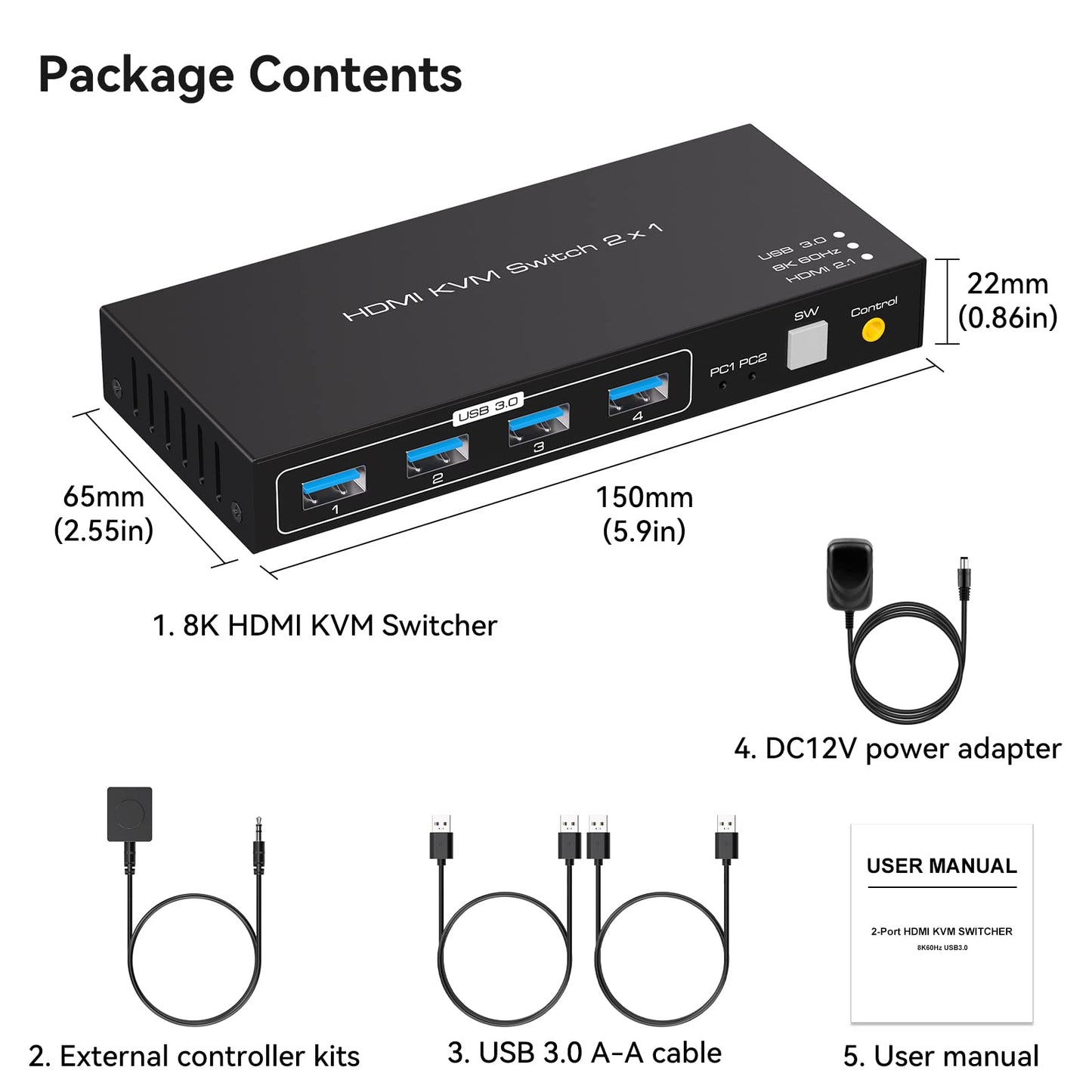 VPFET 4K120Hz HDMI USB 3.0 KVM Switch 2 PC 1 Monitore 8K60Hz KVM Switches für 2 Computer teilen sich 1 Satz Maus Unterstützt Desktop Steuerung Enthält 2 USB 3.0 Kabel und Netzteile