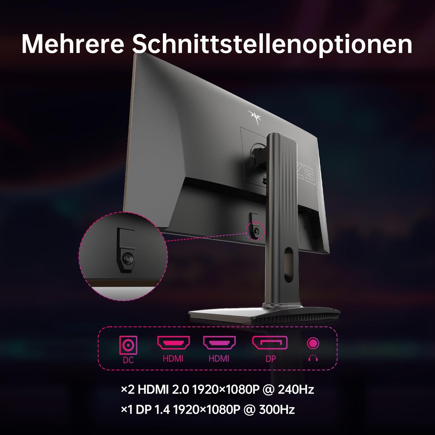 KTC Gaming Monitor 25 Zoll | 300Hz (OC 320Hz) | FHD 1080P | Fast IPS Panel | 1ms | Adaptive-Sync | HDR10 | 119% sRGB | HDMI x2, DP x1 | Schwenken, Heben Stand | Wandmontage VESA 100 * 100mm | H25Y7