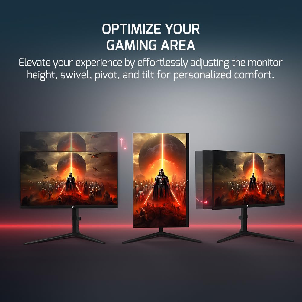 GAMEPOWER Rapid 27 Zoll Gaming Monitor, 360Hz, 1ms, Full HD 1080P, IPS-Panel, HDR, Anti-Glare, Pivot, FreeSync & G-Sync, mit Lautsprecher, höhenverstellbar, Laser-Logo
