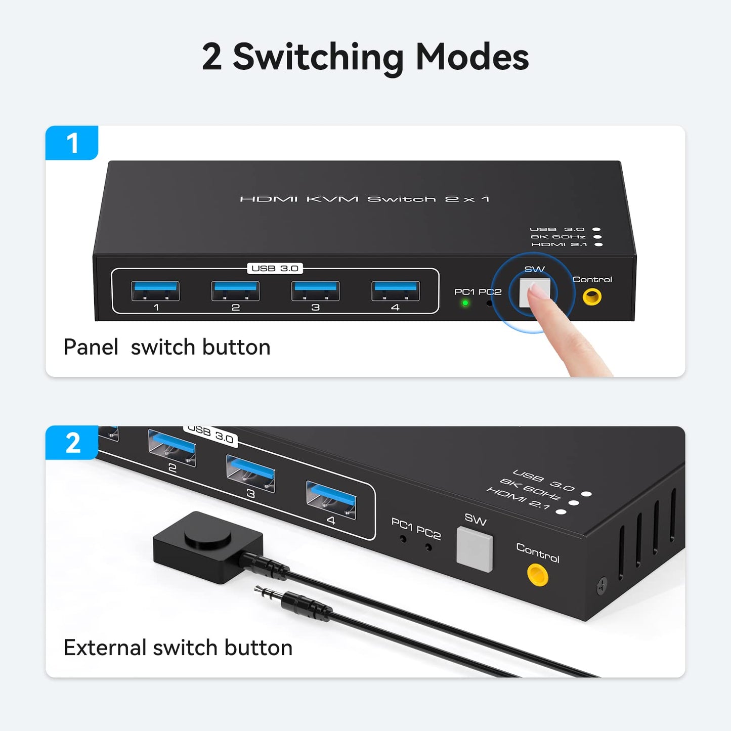 VPFET 4K120Hz HDMI USB 3.0 KVM Switch 2 PC 1 Monitore 8K60Hz KVM Switches für 2 Computer teilen sich 1 Satz Maus Unterstützt Desktop Steuerung Enthält 2 USB 3.0 Kabel und Netzteile