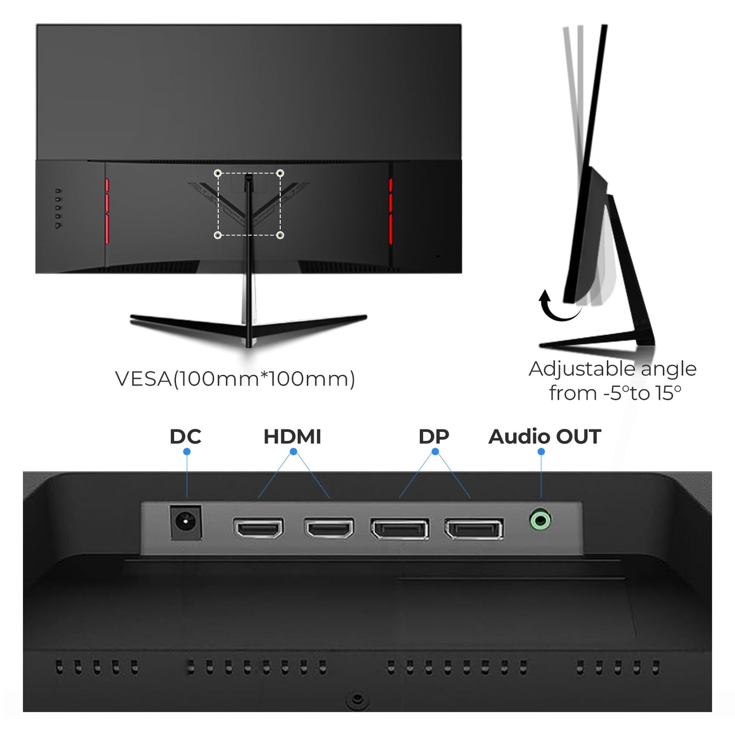 Gawfolk 32 Zoll Monitor 4K (3840 * 2160) UHD PC Gaming Monitor, VA Panel, HDR, HDMI/DP, 60Hz, schmaler Rand, 100x100mm VESA, 16:9, Black