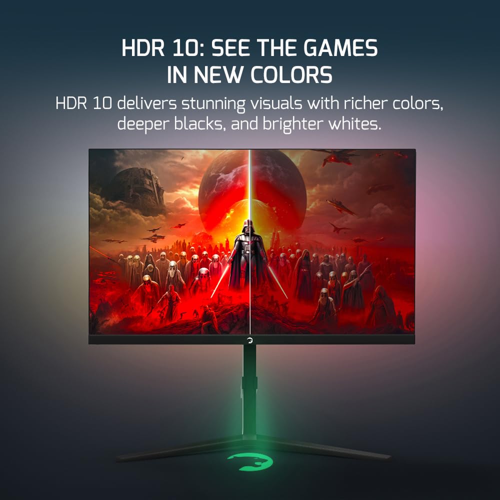GAMEPOWER Rapid 27 Zoll Gaming Monitor, 360Hz, 1ms, Full HD 1080P, IPS-Panel, HDR, Anti-Glare, Pivot, FreeSync & G-Sync, mit Lautsprecher, höhenverstellbar, Laser-Logo