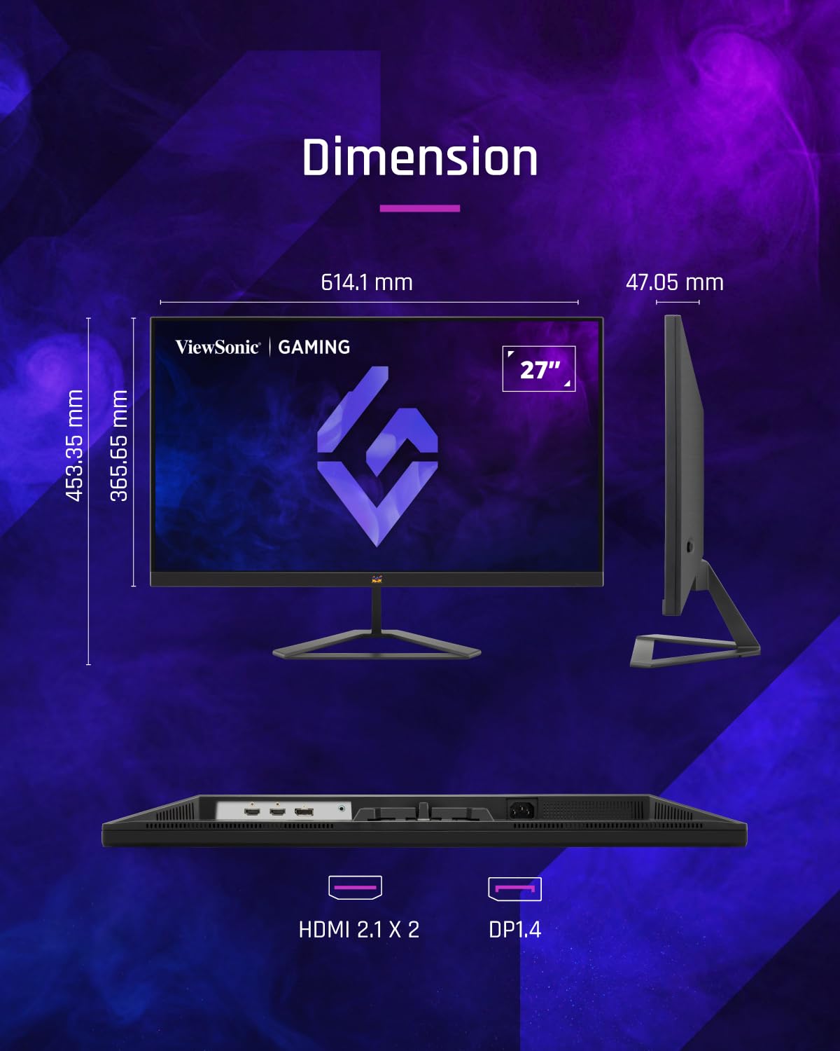 ViewSonic VX2758A-2K-PRO-3 Gaming Monitor 240hz 27zoll, Gaming Monitor 240hz QHD 2560p x 1440p, IPS, 1ms MPRT, FreeSync Premium, Tilt Adjustable, Dual HDMI & DP