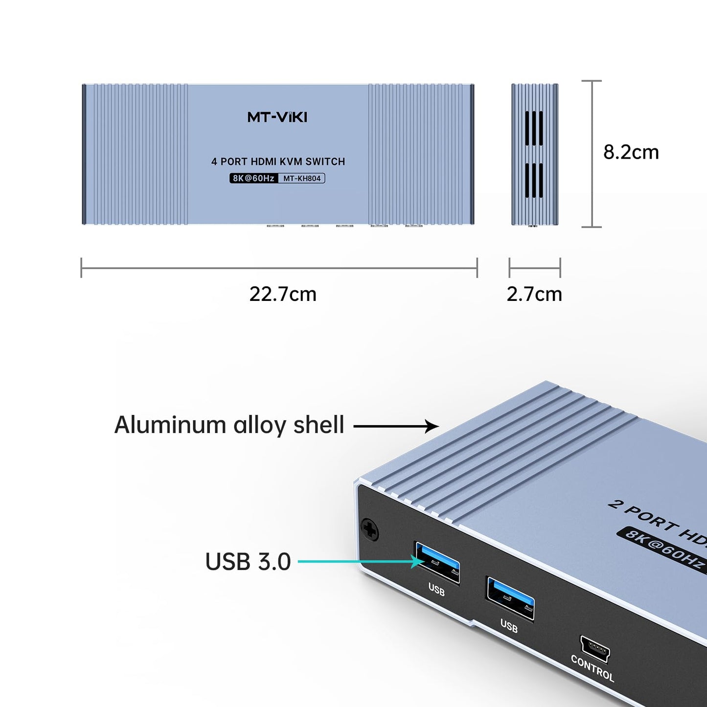 MT-VIKI 8K60Hz HDMI KVM Switch 4 Port 4 PC 1 Monitor Unterstützt eine Tastatur Maus mit 4* USB 3.0 4K@120/144Hz 2K@165Hz 1080P@240Hz HDMI 2.1& HDCP 2.3