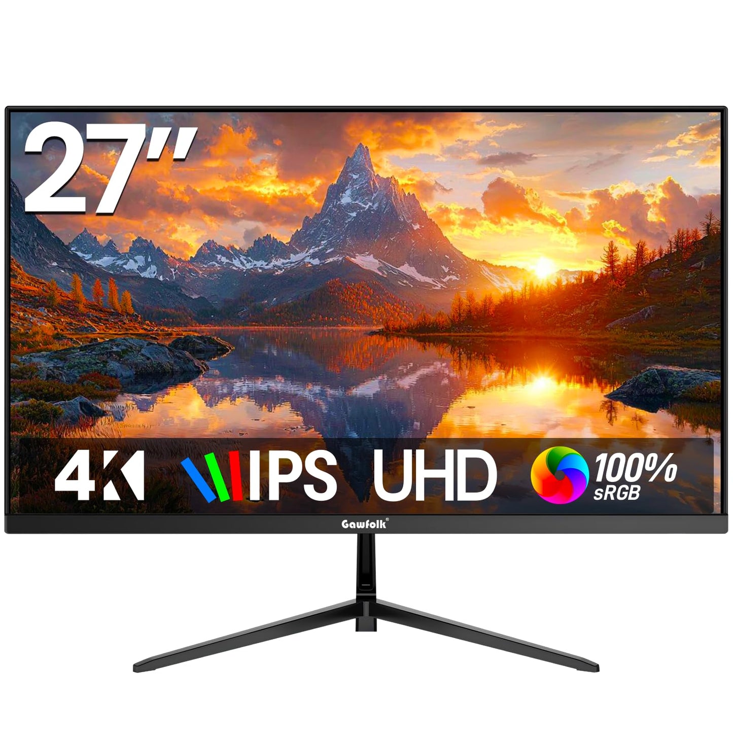 Gawfolk 4K IPS 27 Zoll Monitor 60Hz, PC Bildschirm UHD 3840 x 2160p Rahmenloses Computerbildschirm für Home Office Business, DP, HDMI, VESA 75 * 75MM