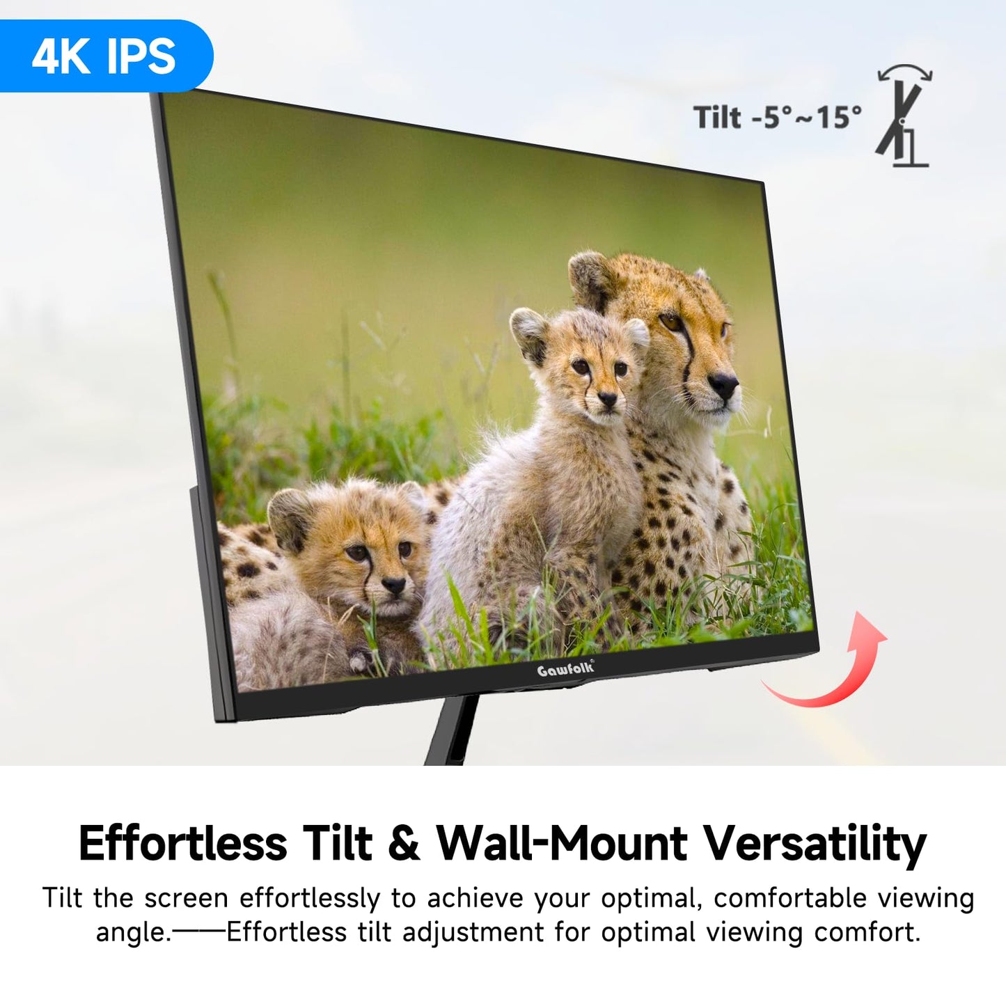 Gawfolk 4K IPS 27 Zoll Monitor 60Hz, PC Bildschirm UHD 3840 x 2160p Rahmenloses Computerbildschirm für Home Office Business, DP, HDMI, VESA 75 * 75MM