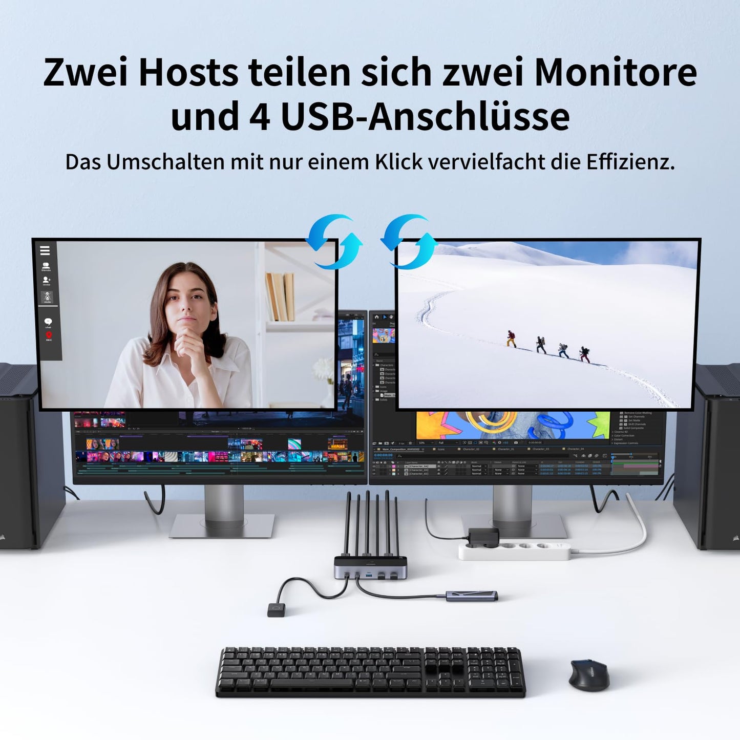 UGREEN HDMI KVM Switch 2 PC 2 Monitore 4K60Hz Tastatur und Desktop-Controller Umschaltung 4 USB 3.0 Ports Kompatibel mit Windows/Linux/MacOS usw.