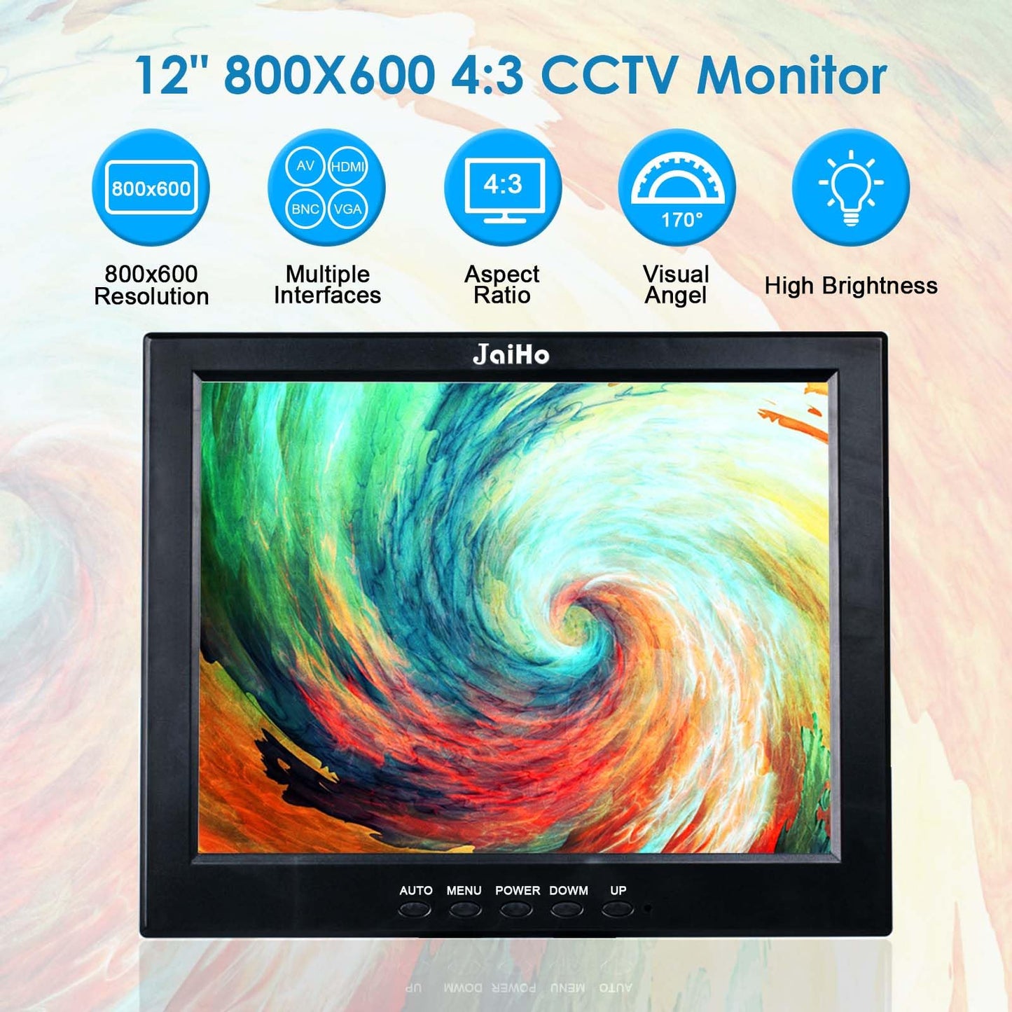 JaiHo 12 Zoll CCTV Monitor Audio Video Display, 4:3 Kleiner PC Bildschirm mit HDMI/VGA/BNC/AV/USB LCD Monitore für House Überwachungs Kamera PC DVD DVR Raspberry Pi, 800x600