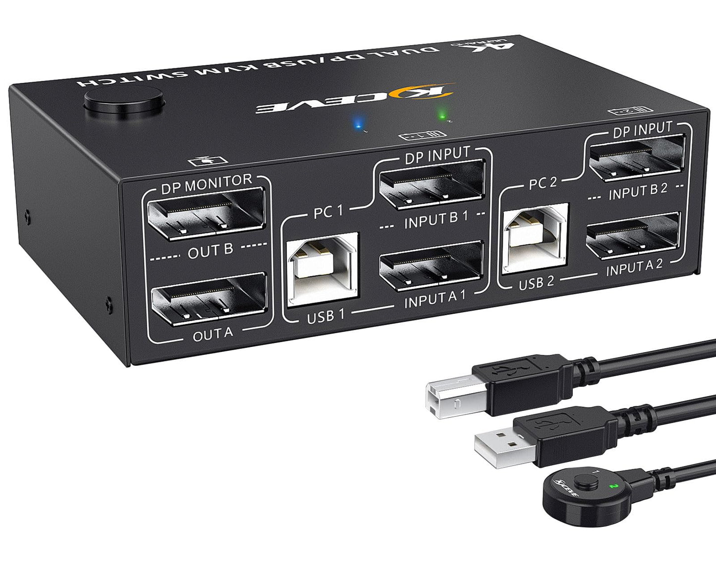 YOUTINGHDAV KVM Switch 2 PC 2 Monitore Displayport 1.4, USB KVM Switch Dual Monitor Displayport 4K@144Hz für 2 PC Teilen 4 USB Geräte Tastatur, Maus, mit Wired Remote und Kabels