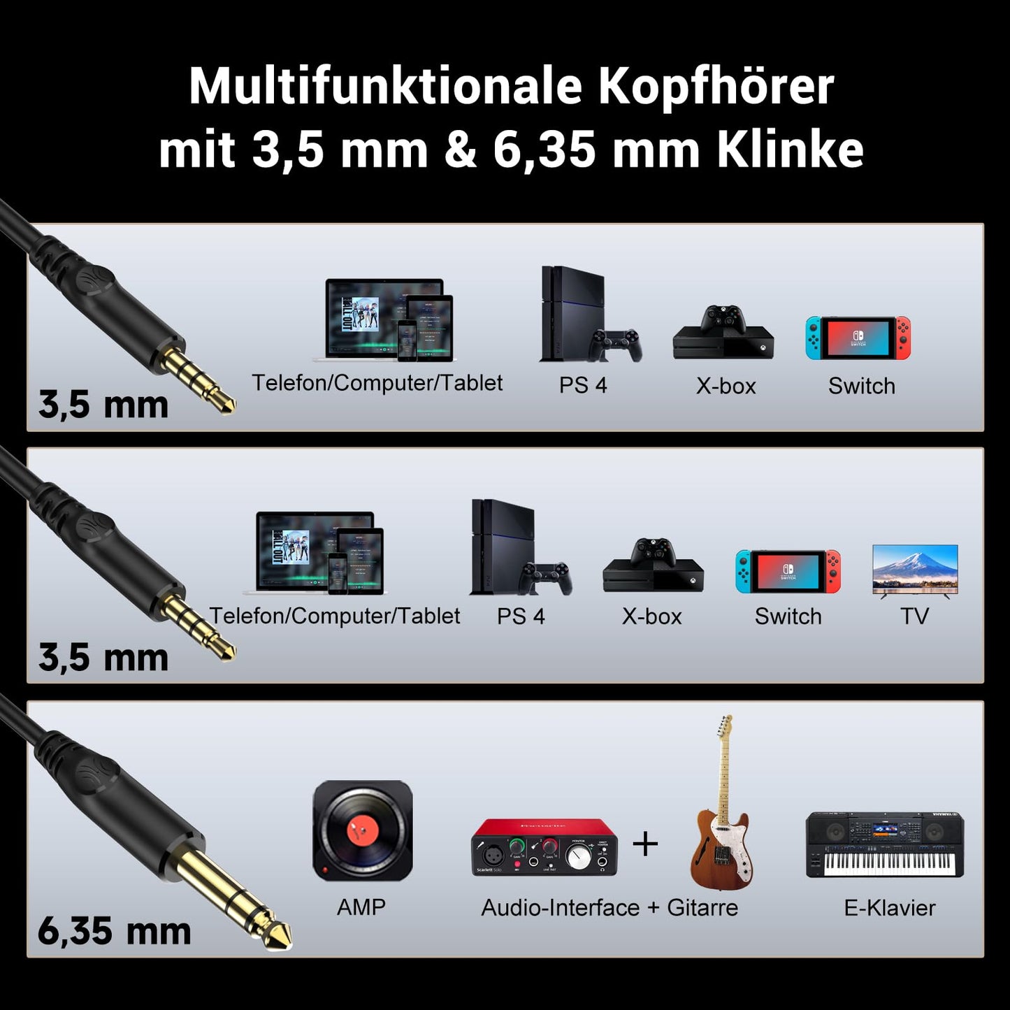 OneOdio Kopfhörer mit Kabel, Monitor 60 Professioneller geschlossener Studio Kopfhörer 38 Ohm, Kopfhörer Over Ear mit 50mm Treiber Hi-Res Audio, Abnehmbares Kabel(3.5mm/6.35mm), für Podcast, Handy, PC