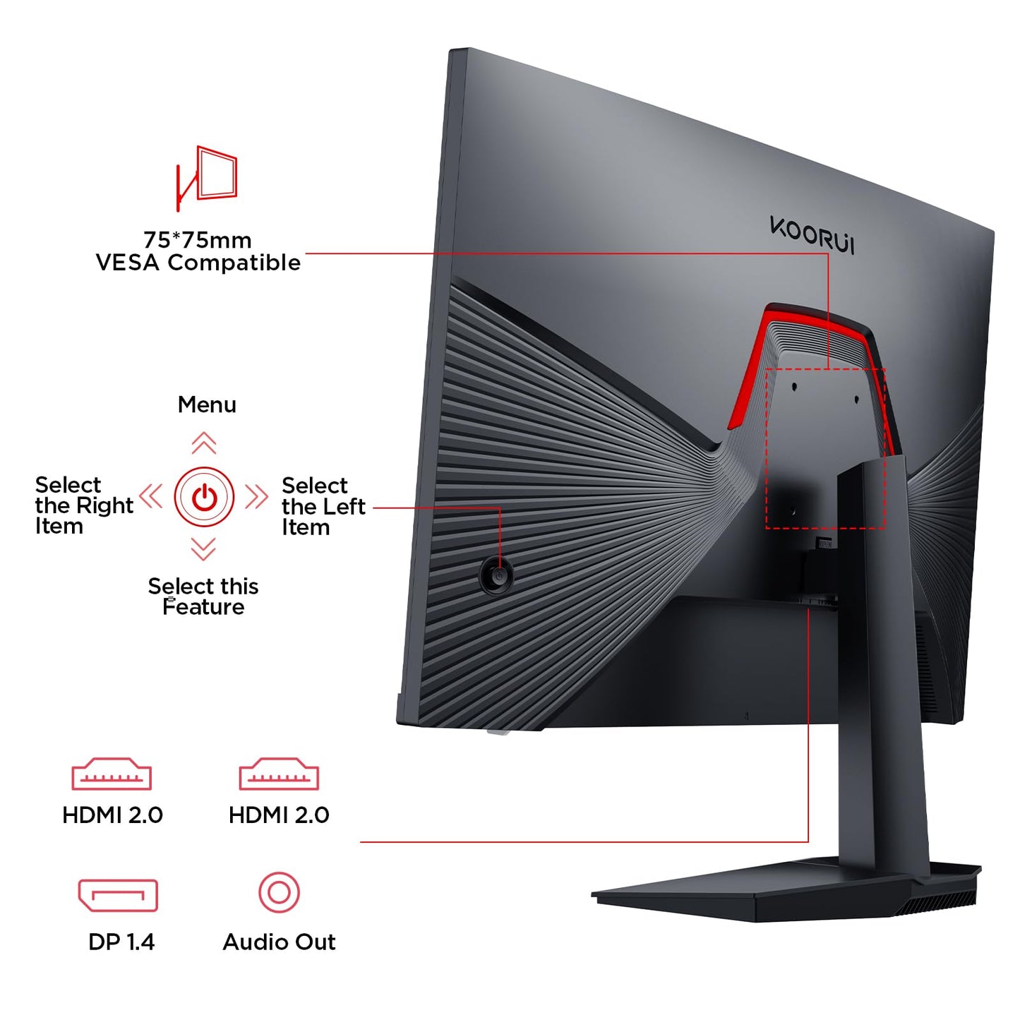 KOORUI G2511P 25 Zoll Gaming Monitor - 200Hz FHD 1920x1080 Fast IPS HDR400, Adaptive Sync 1ms GtG Bildschirm, 75x75 mm VESA
