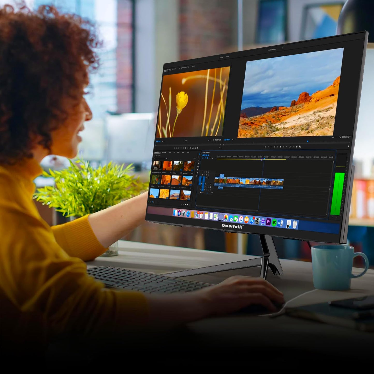 Gawfolk 4K IPS 27 Zoll Monitor 60Hz, PC Bildschirm UHD 3840 x 2160p Rahmenloses Computerbildschirm für Home Office Business, DP, HDMI, VESA 75 * 75MM