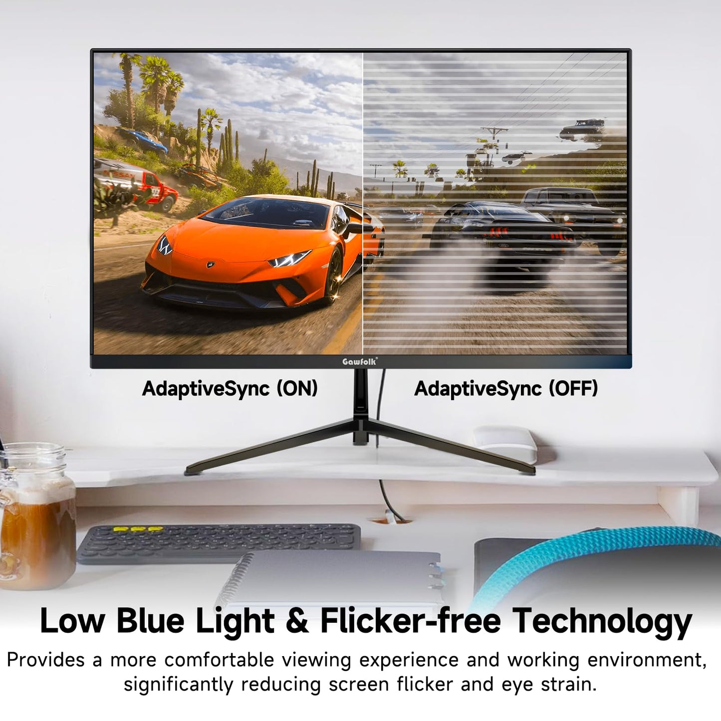Gawfolk 4K IPS 27 Zoll Monitor 60Hz, PC Bildschirm UHD 3840 x 2160p Rahmenloses Computerbildschirm für Home Office Business, DP, HDMI, VESA 75 * 75MM
