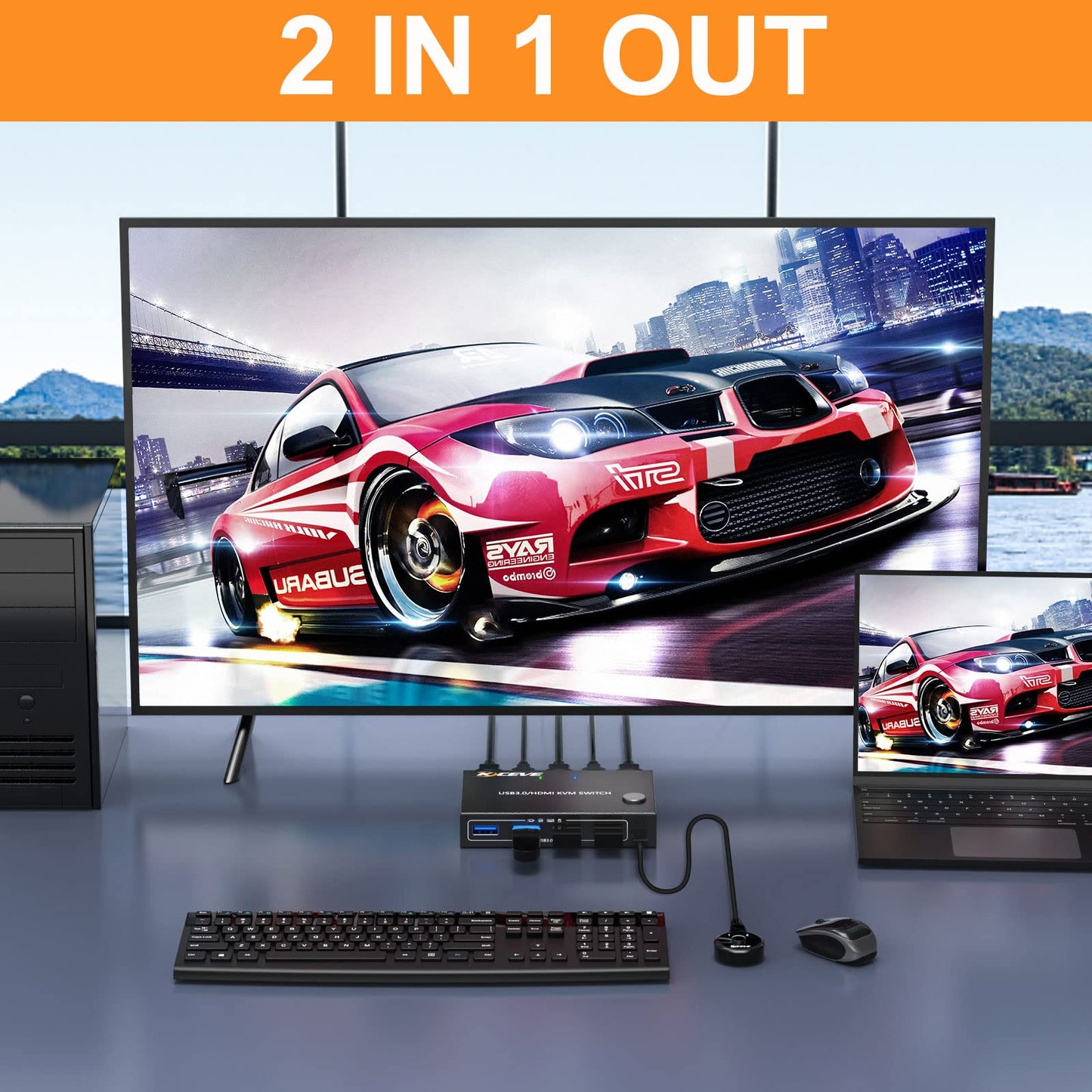 YOUTINGHDAV KVM Switch 2 PC 1 Monitor 4K@60Hz, USB 3.0 HDMI KVM Switch 2 Port EDID Emulator, USB HDMI Switch 2 PC Teilen 4 USB 3.0 Geräte Maus Tastatur, mit Wired Remote