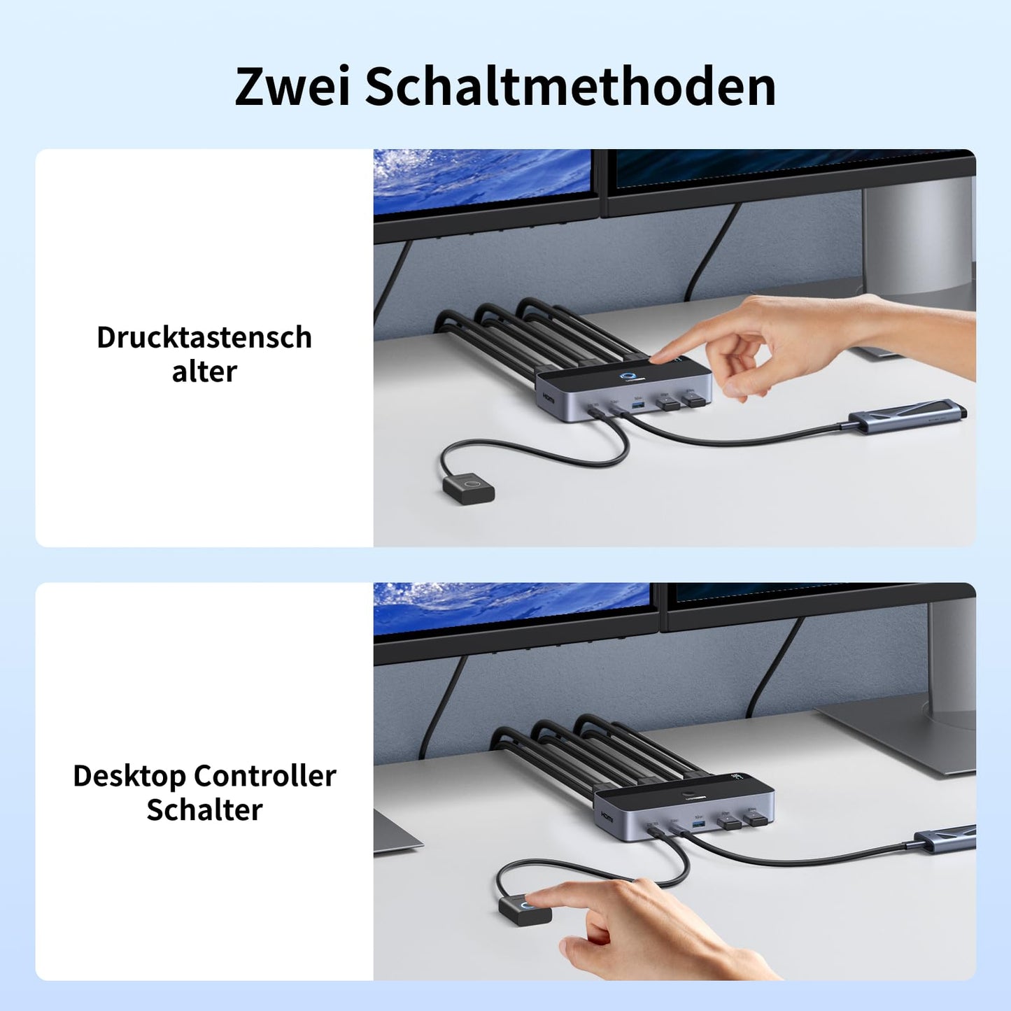 UGREEN HDMI KVM Switch 2 PC 2 Monitore 4K60Hz Tastatur und Desktop-Controller Umschaltung 4 USB 3.0 Ports Kompatibel mit Windows/Linux/MacOS usw.
