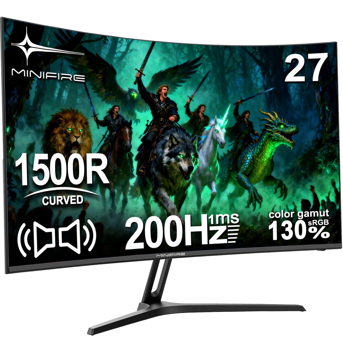 Minifire Gaming Curved Monitor 27 Zoll MFG27C1 200Hz 1Ms 130% sRGB Monitor mit Sprecher 1920 * 1080 VA Panel (MFG27C1 mit HDMI-Kabel)