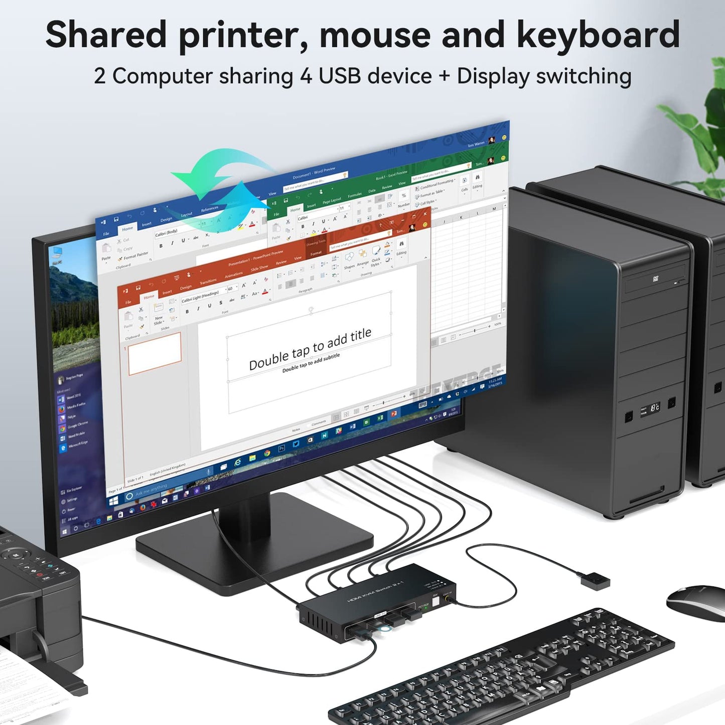 VPFET 4K120Hz HDMI USB 3.0 KVM Switch 2 PC 1 Monitore 8K60Hz KVM Switches für 2 Computer teilen sich 1 Satz Maus Unterstützt Desktop Steuerung Enthält 2 USB 3.0 Kabel und Netzteile