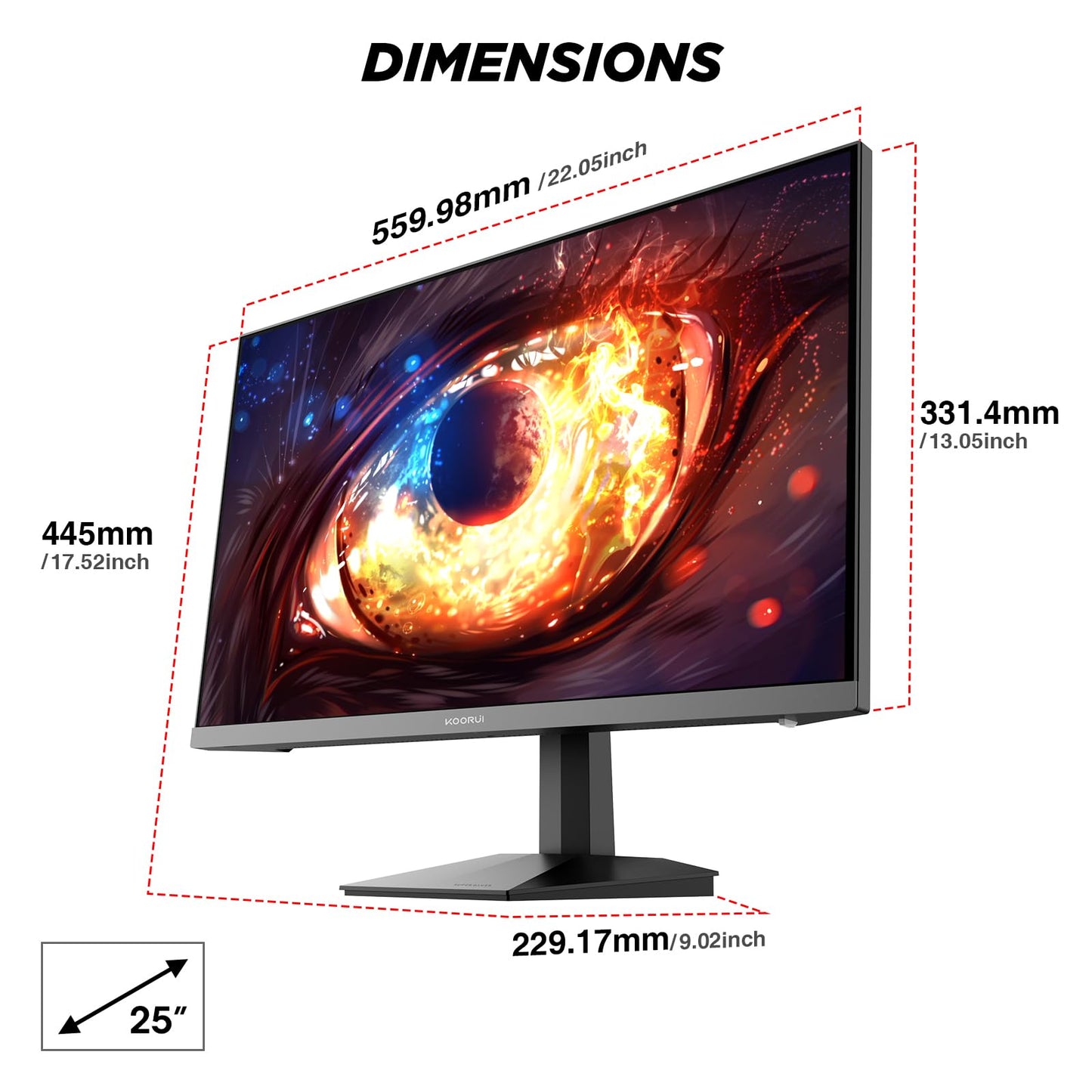 KOORUI G2511P 25 Zoll Gaming Monitor - 200Hz FHD 1920x1080 Fast IPS HDR400, Adaptive Sync 1ms GtG Bildschirm, 75x75 mm VESA