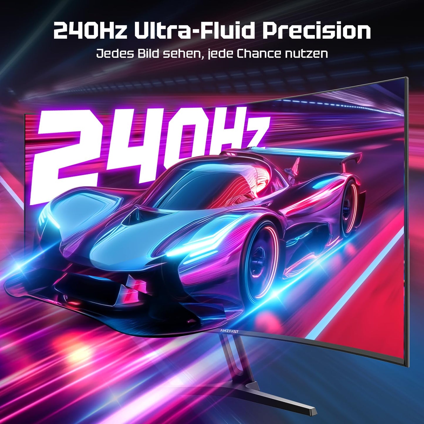 Amzfast Curved Gaming Monitor 27 Zoll, 240Hz(DP), FHD(1920x1080), sRGB 130%, DCI-P3 98%, VA Panel 1500R, 1ms GtG, Adaptive Sync, Eye-Care, VESA 100x100, HDMI 2.0/DP 1.4 mit DP-Kabel - AMZG27C1 Pro