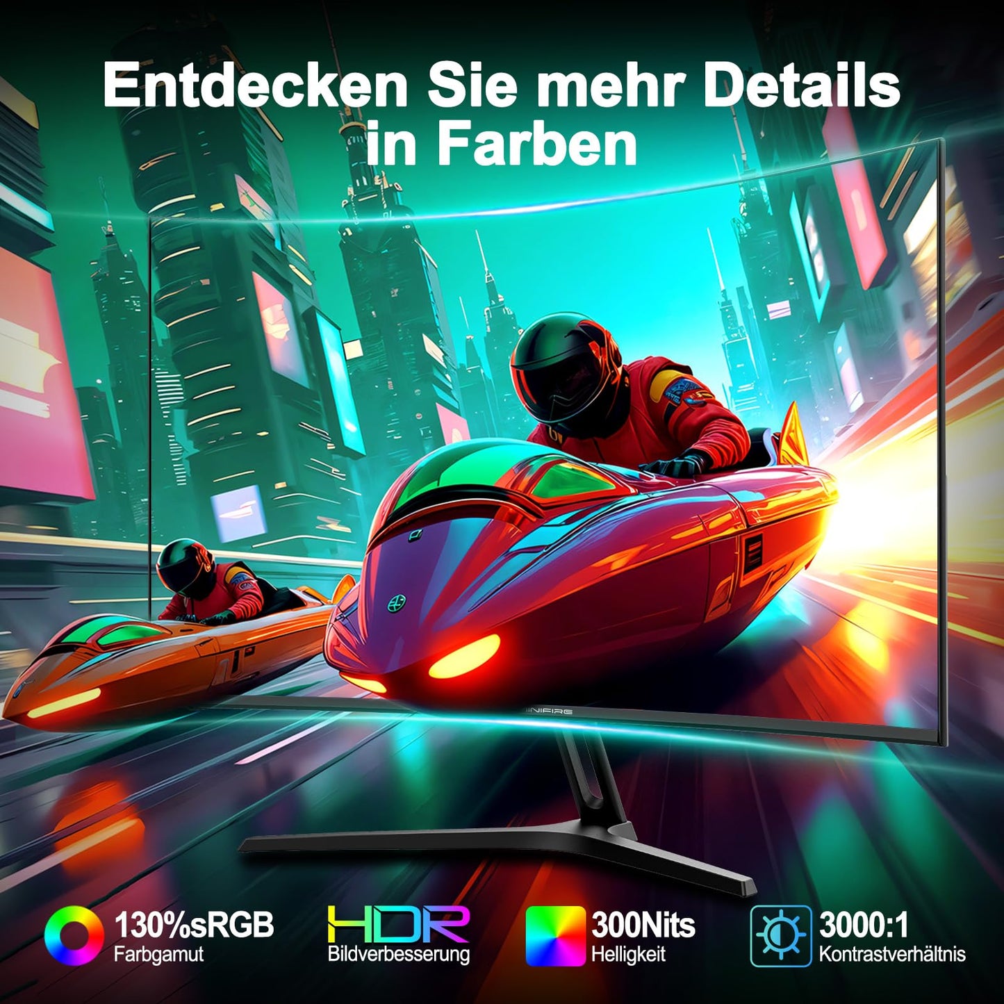 Minifire 27 Zoll Gaming Monitor, 180Hz, Curved Gaming Monitor, Lautsprecher, 1500R, 1Ms, sRGB130%, FHD 1080P Computer Bildschirm, VESA kompatibel, Eye Care Adaptive Sync HDMI&DP Prots(MFG27C1 )