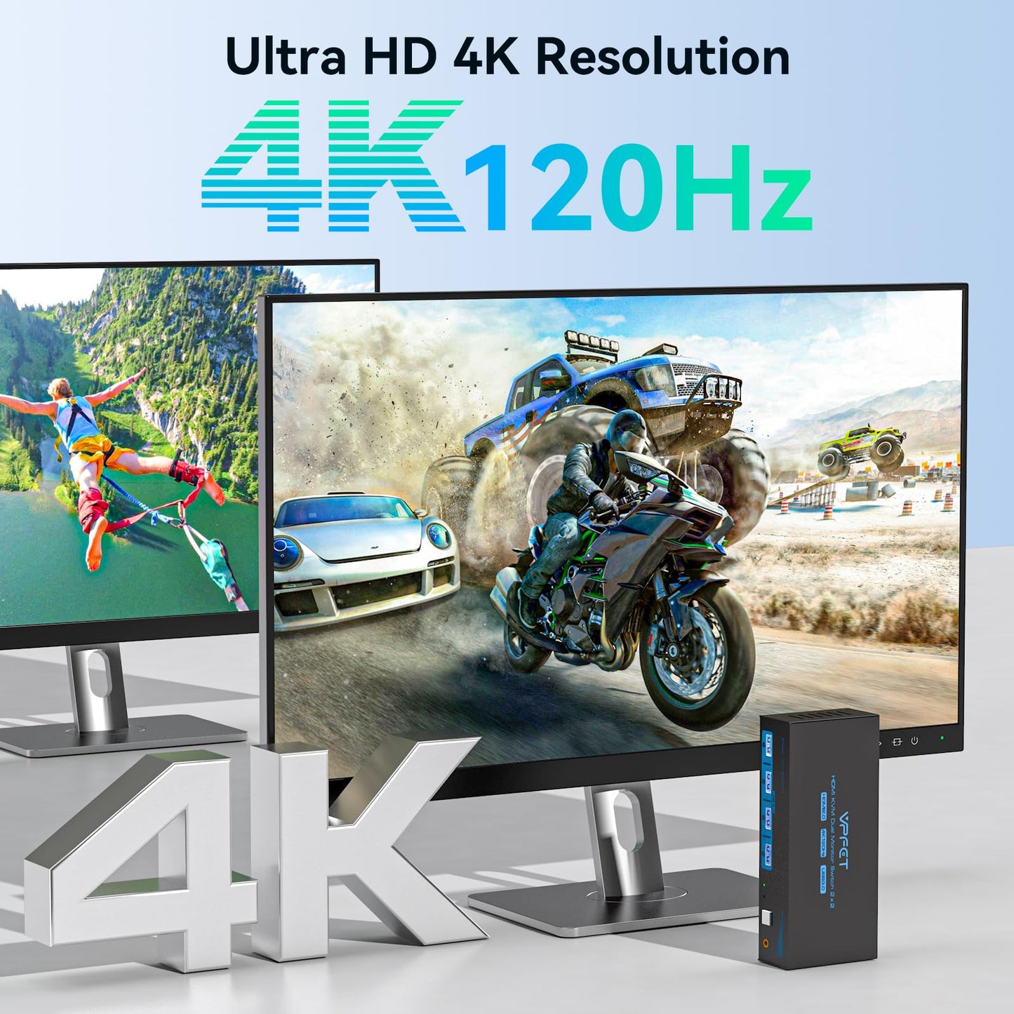 AILVLVNG 4K 120Hz HDMI KVM Switch 2 PC 2 Monitor 8K 60Hz USB 3.0 Commutateur KVM pour 2 Ordinateurs pour Oartager Deux Moniteurs et 4 Périphériques USB Tels que Claviers, Souris