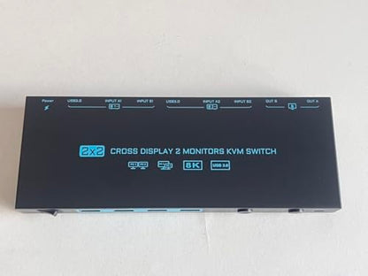 Dual-Modus KVM Switch 2 PC 2 Monitore 8K Dual Monitor HDMI 2.1 Cross Display 2 In 2 Out USB 3.0 KVM-Switches 8K@60Hz/4K@120Hz, mit 2 HDMI-Kabeln & 2 USB 3.0-Kabeln & kabelgebundener