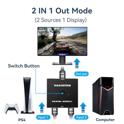 HDMI-Switch 4K 120Hz 2 in 1 Out 2 Port Switch 1 Monitore 2 Computer 2K 144Hz KVM Switches Monitor Switches HDMI2.1 8K 60Hz Daoistek (HDMI 2.*1 4K 60Hz)