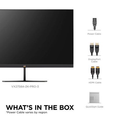 ViewSonic VX2758A-2K-PRO-3 Gaming Monitor 240hz 27zoll, Gaming Monitor 240hz QHD 2560p x 1440p, IPS, 1ms MPRT, FreeSync Premium, Tilt Adjustable, Dual HDMI & DP