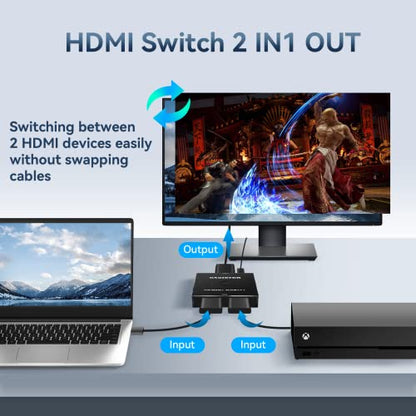 HDMI-Switch 4K 120Hz 2 in 1 Out 2 Port Switch 1 Monitore 2 Computer 2K 144Hz KVM Switches Monitor Switches HDMI2.1 8K 60Hz Daoistek (HDMI 2.*1 4K 60Hz)