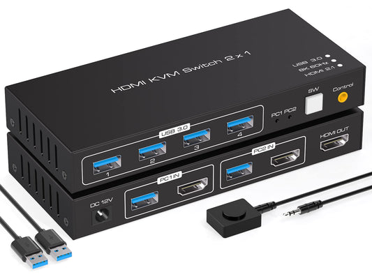 VPFET 4K120Hz HDMI USB 3.0 KVM Switch 2 PC 1 Monitore 8K60Hz KVM Switches für 2 Computer teilen sich 1 Satz Maus Unterstützt Desktop Steuerung Enthält 2 USB 3.0 Kabel und Netzteile