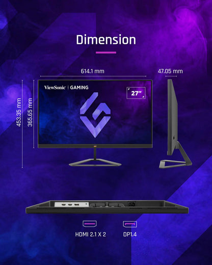 ViewSonic VX2758A-2K-PRO-3 Gaming Monitor 240hz 27zoll, Gaming Monitor 240hz QHD 2560p x 1440p, IPS, 1ms MPRT, FreeSync Premium, Tilt Adjustable, Dual HDMI & DP