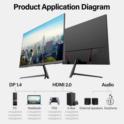 Gawfolk 4K IPS 27 Zoll Monitor 60Hz, PC Bildschirm UHD 3840 x 2160p Rahmenloses Computerbildschirm für Home Office Business, DP, HDMI, VESA 75 * 75MM