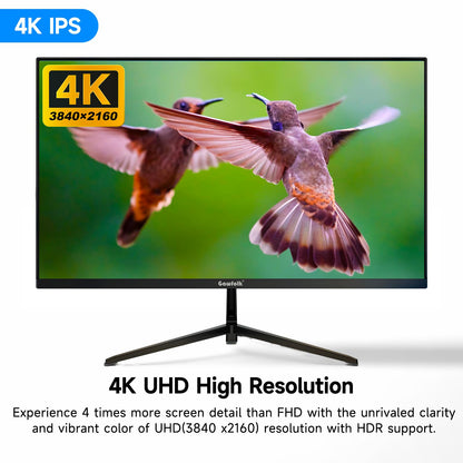 Gawfolk 4K IPS 27 Zoll Monitor 60Hz, PC Bildschirm UHD 3840 x 2160p Rahmenloses Computerbildschirm für Home Office Business, DP, HDMI, VESA 75 * 75MM