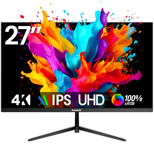 Gawfolk 4K IPS 27 Zoll Monitor 60Hz, PC Bildschirm UHD 3840 x 2160p Rahmenloses Computerbildschirm für Home Office Business, DP, HDMI, VESA 75 * 75MM