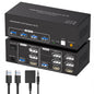 TJCXELE KVM Switch 2 PC 3 Monitore HDMI + 2 DisplayPort 8K60Hz, USB 3.0 KVM Switches for 2 PC Sharing 3 Monitors And 4 USB Devices Supports Extended & Copy Mode with 12V Adapter And Desktop Controller