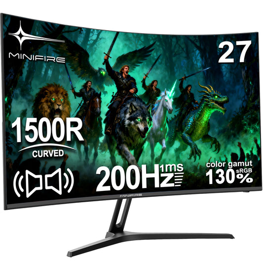 Minifire Gaming Curved Monitor 27 Zoll MFG27C1 200Hz 1Ms 130% sRGB Monitor mit Sprecher 1920 * 1080 VA Panel （MFG27C1 mit HDMI-Kabel）