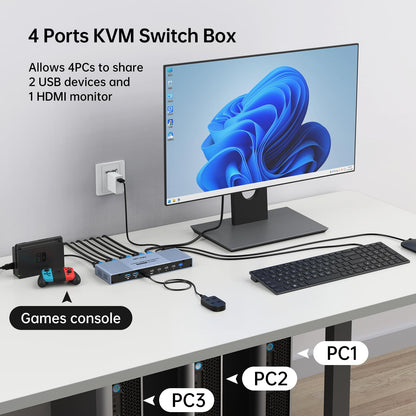 MT-VIKI 8K60Hz HDMI KVM Switch 4 Port 4 PC 1 Monitor Unterstützt eine Tastatur Maus mit 4* USB 3.0 4K@120/144Hz 2K@165Hz 1080P@240Hz HDMI 2.1& HDCP 2.3