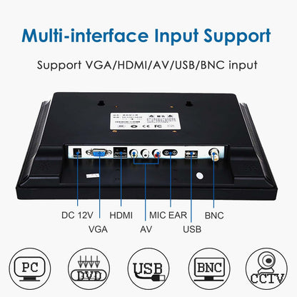 JaiHo 12 Zoll CCTV Monitor Audio Video Display, 4:3 Kleiner PC Bildschirm mit HDMI/VGA/BNC/AV/USB LCD Monitore für House Überwachungs Kamera PC DVD DVR Raspberry Pi, 800x600