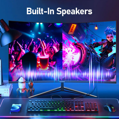 Gawfolk Curved Monitor 27 Zoll 100Hz, PC Bildschirm mit Lautsprecher 1080P, 1800R 75Hz Computerbildschirm mit Eye Care Technologie HDMI DP, unterstützt VESA