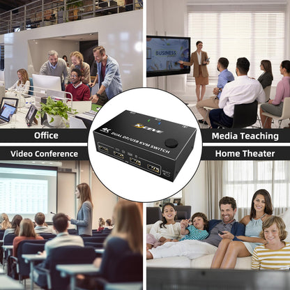 YOUTINGHDAV KVM Switch 2 PC 2 Monitore Displayport 1.4, USB KVM Switch Dual Monitor Displayport 4K@144Hz für 2 PC Teilen 4 USB Geräte Tastatur, Maus, mit Wired Remote und Kabels