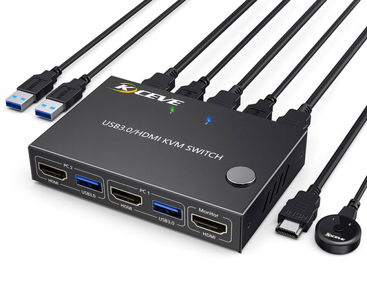 YOUTINGHDAV KVM Switch 2 PC 1 Monitor 4K@60Hz, USB 3.0 HDMI KVM Switch 2 Port EDID Emulator, USB HDMI Switch 2 PC Teilen 4 USB 3.0 Geräte Maus Tastatur, mit Wired Remote